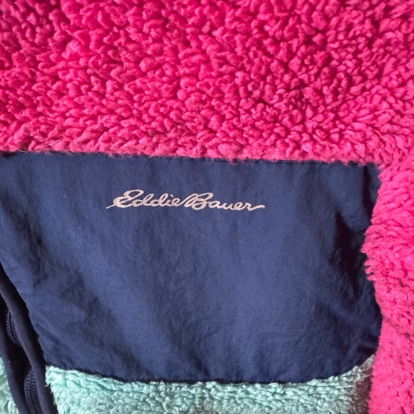 Eddie Bauer Pink and Blue Zip Up Sherpa Jacket - Picture 2 of 4